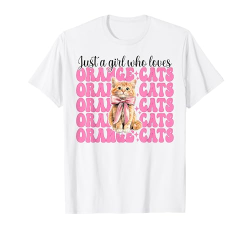Nur EIN Mädchen, das Orange Cats liebt Tabby Cat Girl Coquette T-Shirt von Womens Pink Coquette Bow Orange Tabby Cat Gifts