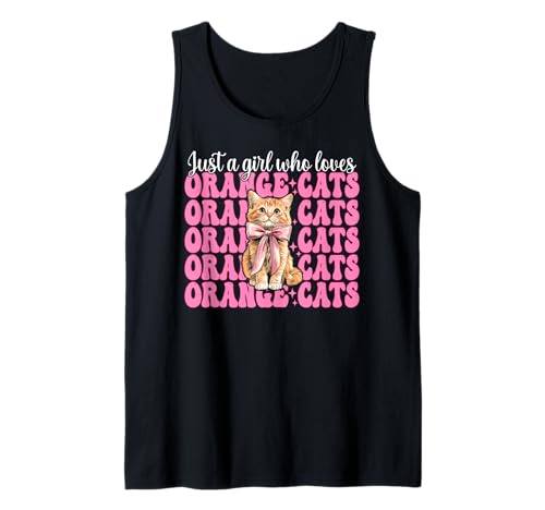 Nur EIN Mädchen, das Orange Cats liebt Tabby Cat Girl Coquette Tank Top von Womens Pink Coquette Bow Orange Tabby Cat Gifts
