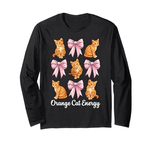 Orange Cat Energy Tabby Cat Girl Cat Mom Kokette Bogen Langarmshirt von Womens Pink Coquette Bow Orange Tabby Cat Gifts