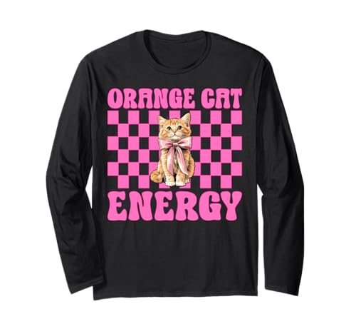 Orange Cat Energy Tabby Cat Girl Cat Mom Kokette Bogen Langarmshirt von Womens Pink Coquette Bow Orange Tabby Cat Gifts