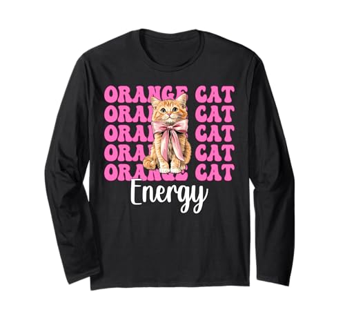 Orange Cat Energy Tabby Cat Girl Cat Mom Kokette Bogen Langarmshirt von Womens Pink Coquette Bow Orange Tabby Cat Gifts