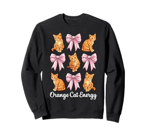 Orange Cat Energy Tabby Cat Girl Cat Mom Kokette Bogen Sweatshirt von Womens Pink Coquette Bow Orange Tabby Cat Gifts