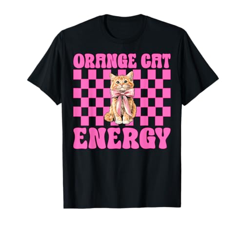 Orange Cat Energy Tabby Cat Girl Cat Mom Kokette Bogen T-Shirt von Womens Pink Coquette Bow Orange Tabby Cat Gifts