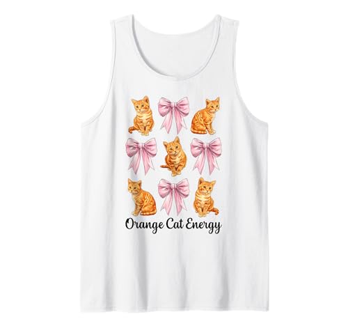 Orange Cat Energy Tabby Cat Girl Cat Mom Kokette Bogen Tank Top von Womens Pink Coquette Bow Orange Tabby Cat Gifts