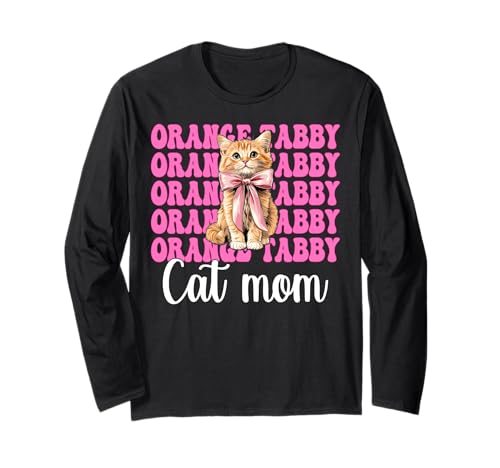 Orange getigerte Katze Mama Mama Muttertag Kokette Schleife Langarmshirt von Womens Pink Coquette Bow Orange Tabby Cat Gifts