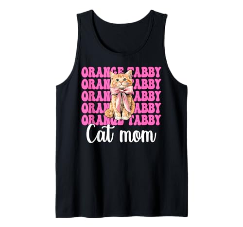 Orange getigerte Katze Mama Mama Muttertag Kokette Schleife Tank Top von Womens Pink Coquette Bow Orange Tabby Cat Gifts