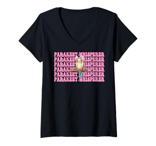 Damen Sittichflüsterer Wellensittich Papagei Mädchen Mama Kokette Schleife T-Shirt mit V-Ausschnitt von Womens Pink Coquette Bow Parakeet Budgie Gifts