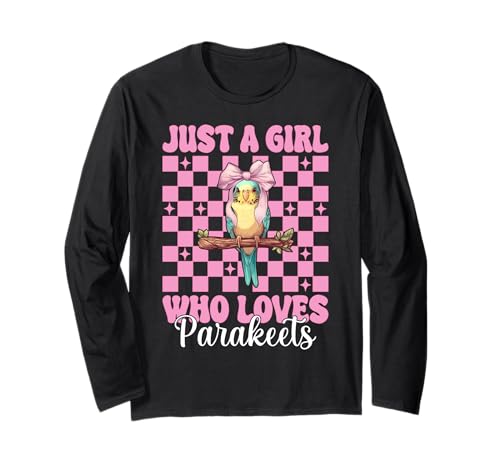 Just A Girl Who Loves Sittiche Sittich Mädchen Wellensittiche Papagei Langarmshirt von Womens Pink Coquette Bow Parakeet Budgie Gifts