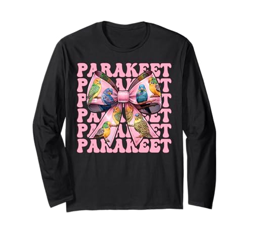 Sittich Wellensittich Papagei Mädchen Mama Rosa Kokette Schleife Langarmshirt von Womens Pink Coquette Bow Parakeet Budgie Gifts