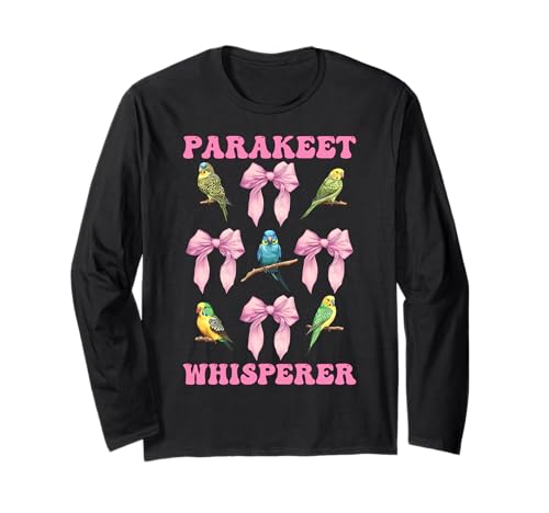Sittichflüsterer Wellensittich Papagei Mädchen Mama Kokette Schleife Langarmshirt von Womens Pink Coquette Bow Parakeet Budgie Gifts