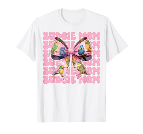 Wellensittich Mama Papagei Muttertag Kokette Schleife T-Shirt von Womens Pink Coquette Bow Parakeet Budgie Gifts