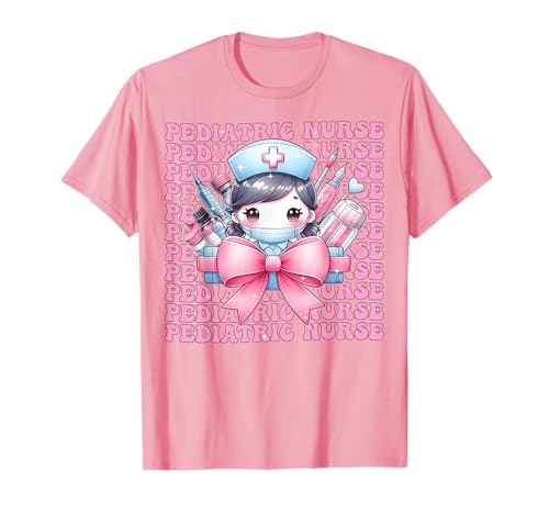 Kinderkrankenschwester, Kinderkrankenschwester, Mädchen, Kokettenschleife, rosafarbenes Band T-Shirt von Womens Pink Coquette Bow Pediatric Nurse Gifts