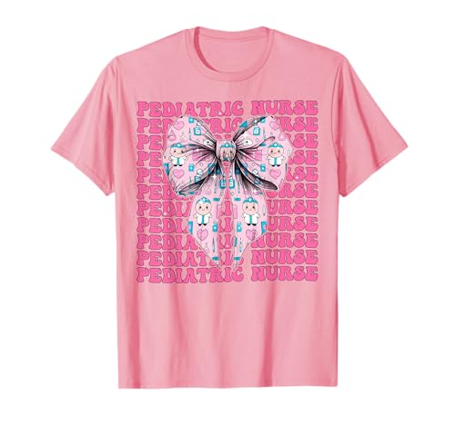 Kinderkrankenschwester, Kinderkrankenschwester, Mädchen, Kokettenschleife, rosafarbenes Band T-Shirt von Womens Pink Coquette Bow Pediatric Nurse Gifts