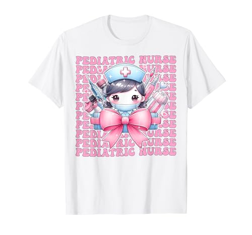 Kinderkrankenschwester, Kinderkrankenschwester, Mädchen, Kokettenschleife, rosafarbenes Band T-Shirt von Womens Pink Coquette Bow Pediatric Nurse Gifts