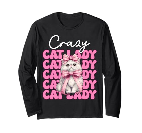 Crazy Cat Lady Persische Katze Mädchen Katze Mama Rosa Kokette Schleife Langarmshirt von Womens Pink Coquette Bow Persian Cat Pet Gifts