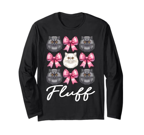 Fluff Perserkatze Mädchen Katze Mama Rosa Kokette Schleife Langarmshirt von Womens Pink Coquette Bow Persian Cat Pet Gifts