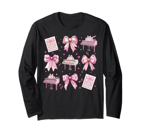 Pianist, Klavierinstrument, Mädchen, Kokette, Bogen, Rosa, Mama Langarmshirt von Womens Pink Coquette Bow Pianist Piano Gifts