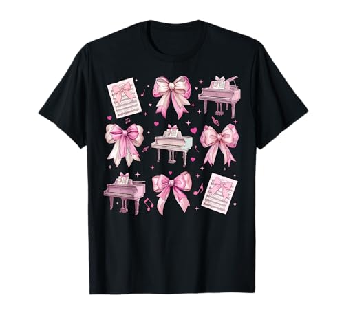 Pianist, Klavierinstrument, Mädchen, Kokette, Bogen, Rosa, Mama T-Shirt von Womens Pink Coquette Bow Pianist Piano Gifts