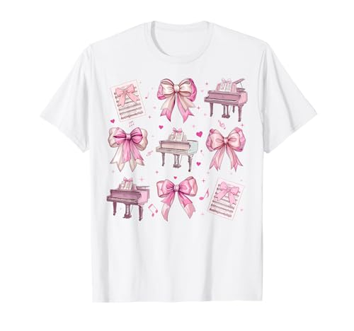 Pianist, Klavierinstrument, Mädchen, Kokette, Bogen, Rosa, Mama T-Shirt von Womens Pink Coquette Bow Pianist Piano Gifts