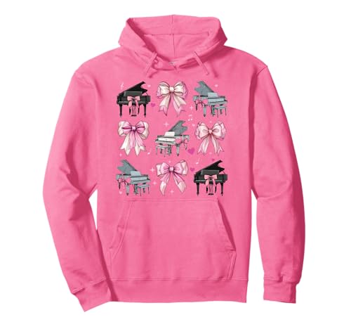 Klavierinstrument Pianistin Girl Coquette Bow Pink Mom Pullover Hoodie von Womens Pink Coquette Bow Piano Instrument Gifts