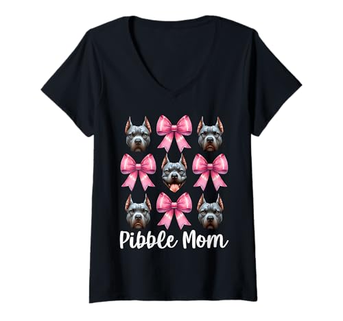 Damen Pibble Mom Pitbull Mom Mama Hund Muttertag Kokette Schleife T-Shirt mit V-Ausschnitt Damen Pibble Mom Pitbull Mom Mama Hund Muttertag Kokette Schleife T-Shirt mit V-Ausschnitt von Womens Pink Coquette Bow Pitbull Dog Gifts