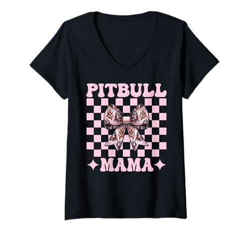 Damen Pitbull Mama Pitbull Mom Hund Muttertag Kokette Schleife T-Shirt mit V-Ausschnitt Damen Pitbull Mama Pitbull Mom Hund Muttertag Kokette Schleife T-Shirt mit V-Ausschnitt von Womens Pink Coquette Bow Pitbull Dog Gifts