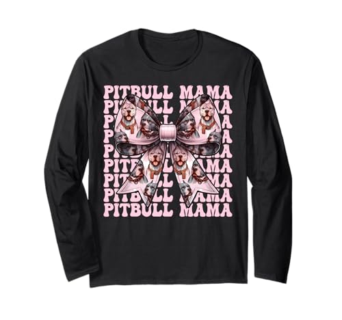 Pitbull Mama Pitbull Mom Hund Muttertag Kokette Schleife Langarmshirt von Womens Pink Coquette Bow Pitbull Dog Gifts