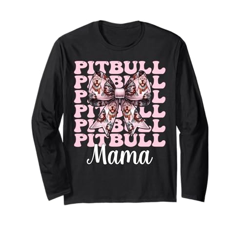 Pitbull Mama Pitbull Mom Hund Muttertag Kokette Schleife Langarmshirt von Womens Pink Coquette Bow Pitbull Dog Gifts