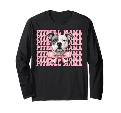 Pitbull Mama Pitbull Mom Hund Muttertag Kokette Schleife Langarmshirt von Womens Pink Coquette Bow Pitbull Dog Gifts
