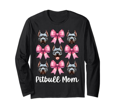 Pitbull Mom Pitbull Mama Hund Muttertag Kokette Schleife Langarmshirt von Womens Pink Coquette Bow Pitbull Dog Gifts