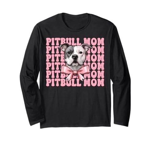 Pitbull Mom Pitbull Mama Hund Muttertag Kokette Schleife Langarmshirt Pitbull Mom Pitbull Mama Hund Muttertag Kokette Schleife Langarmshirt von Womens Pink Coquette Bow Pitbull Dog Gifts