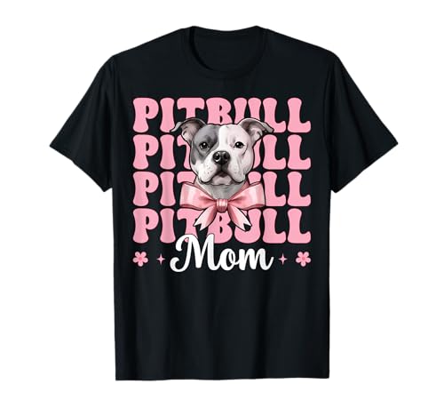 Pitbull Mom Pitbull Mama Hund Muttertag Kokette Schleife T-Shirt von Womens Pink Coquette Bow Pitbull Dog Gifts