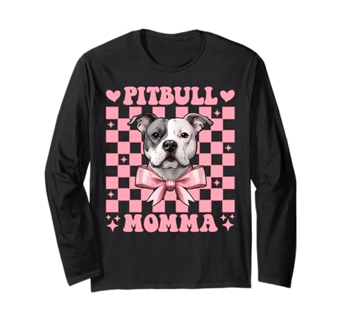 Pitbull Momma Pitbull Mama Mama Hund Muttertag Kokette Schleife Langarmshirt Pitbull Momma Pitbull Mama Mama Hund Muttertag Kokette Schleife Langarmshirt von Womens Pink Coquette Bow Pitbull Dog Gifts