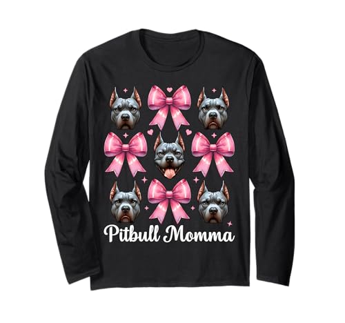 Pitbull Momma Pitbull Mama Mama Hund Muttertag Kokette Schleife Langarmshirt von Womens Pink Coquette Bow Pitbull Dog Gifts