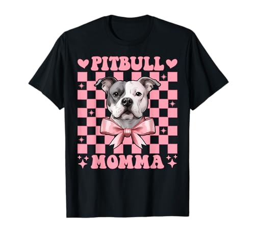 Pitbull Momma Pitbull Mama Mama Hund Muttertag Kokette Schleife T-Shirt von Womens Pink Coquette Bow Pitbull Dog Gifts