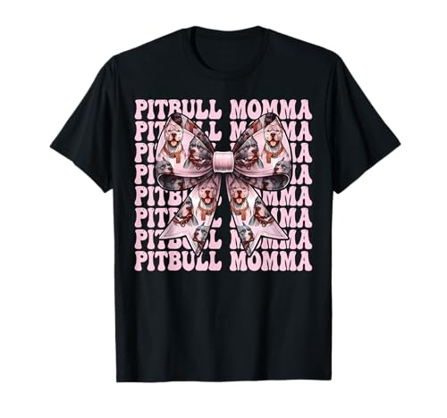 Pitbull Momma Pitbull Mama Mama Hund Muttertag Kokette Schleife T-Shirt Pitbull Momma Pitbull Mama Mama Hund Muttertag Kokette Schleife T-Shirt von Womens Pink Coquette Bow Pitbull Dog Gifts
