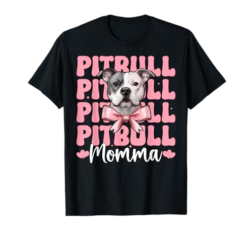Pitbull Momma Pitbull Mama Mama Hund Muttertag Kokette Schleife T-Shirt von Womens Pink Coquette Bow Pitbull Dog Gifts