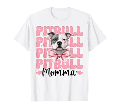Pitbull Momma Pitbull Mama Mama Hund Muttertag Kokette Schleife T-Shirt Pitbull Momma Pitbull Mama Mama Hund Muttertag Kokette Schleife T-Shirt von Womens Pink Coquette Bow Pitbull Dog Gifts