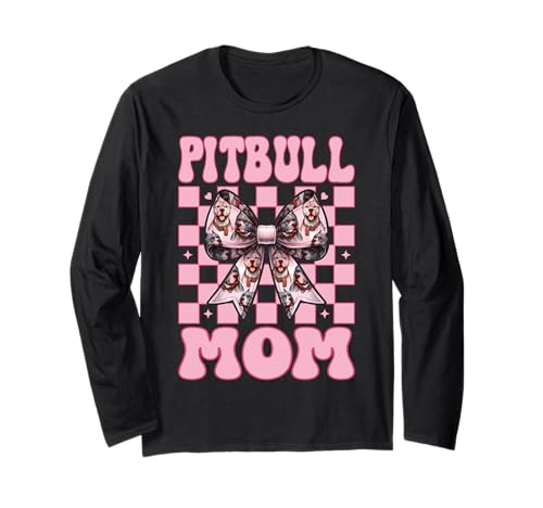 Pittie Mom Pitbull Mom Mama Hund Muttertag Kokette Schleife Langarmshirt von Womens Pink Coquette Bow Pitbull Dog Gifts