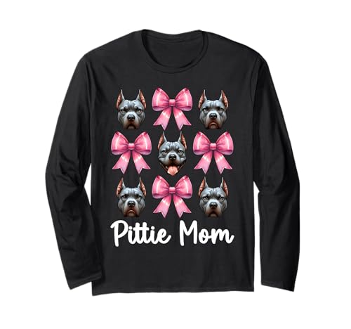 Pittie Mom Pitbull Mom Mama Hund Muttertag Kokette Schleife Langarmshirt von Womens Pink Coquette Bow Pitbull Dog Gifts