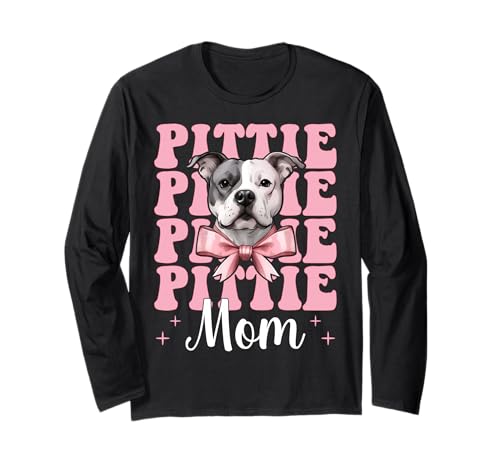 Pittie Mom Pitbull Mom Mama Hund Muttertag Kokette Schleife Langarmshirt von Womens Pink Coquette Bow Pitbull Dog Gifts