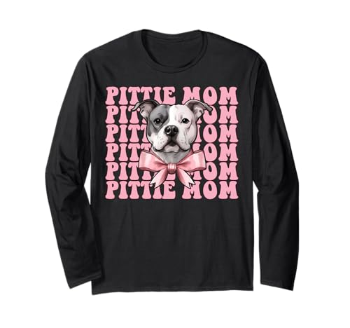 Pittie Mom Pitbull Mom Mama Hund Muttertag Kokette Schleife Langarmshirt Pittie Mom Pitbull Mom Mama Hund Muttertag Kokette Schleife Langarmshirt von Womens Pink Coquette Bow Pitbull Dog Gifts