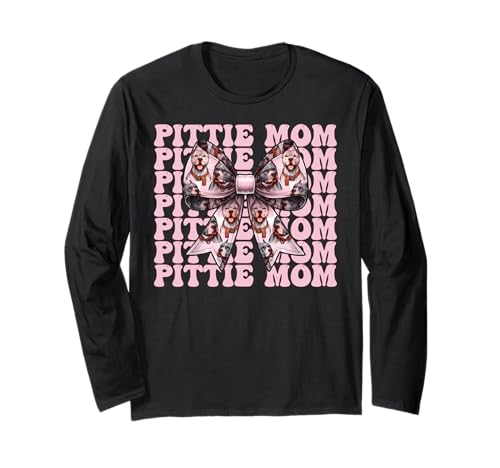 Pittie Mom Pitbull Mom Mama Hund Muttertag Kokette Schleife Langarmshirt Pittie Mom Pitbull Mom Mama Hund Muttertag Kokette Schleife Langarmshirt von Womens Pink Coquette Bow Pitbull Dog Gifts