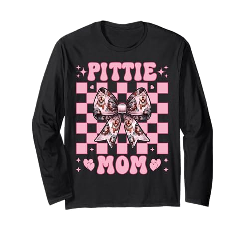 Pittie Mom Pitbull Mom Mama Hund Muttertag Kokette Schleife Langarmshirt Pittie Mom Pitbull Mom Mama Hund Muttertag Kokette Schleife Langarmshirt von Womens Pink Coquette Bow Pitbull Dog Gifts