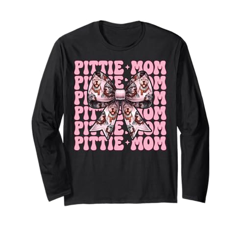 Pittie Mom Pitbull Mom Mama Hund Muttertag Kokette Schleife Langarmshirt Pittie Mom Pitbull Mom Mama Hund Muttertag Kokette Schleife Langarmshirt von Womens Pink Coquette Bow Pitbull Dog Gifts