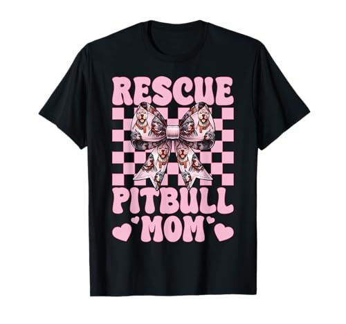 Rescue Pitbull Mom Pitbull Mama Hund Rettung Muttertag T-Shirt von Womens Pink Coquette Bow Pitbull Dog Gifts