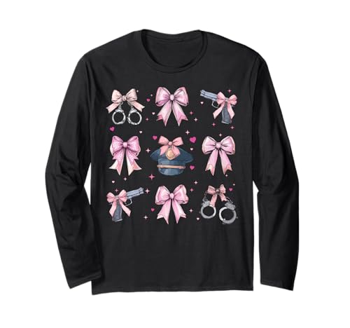Polizistin Strafverfolgung Mädchen Kokette Schleife Rosa Langarmshirt Polizistin Strafverfolgung Mädchen Kokette Schleife Rosa Langarmshirt von Womens Pink Coquette Bow Police Officer Gifts