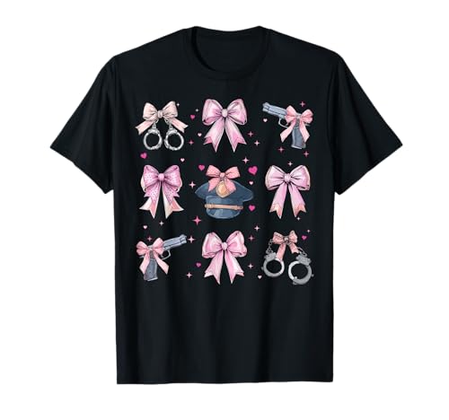Polizistin Strafverfolgung Mädchen Kokette Schleife Rosa T-Shirt Polizistin Strafverfolgung Mädchen Kokette Schleife Rosa T-Shirt von Womens Pink Coquette Bow Police Officer Gifts