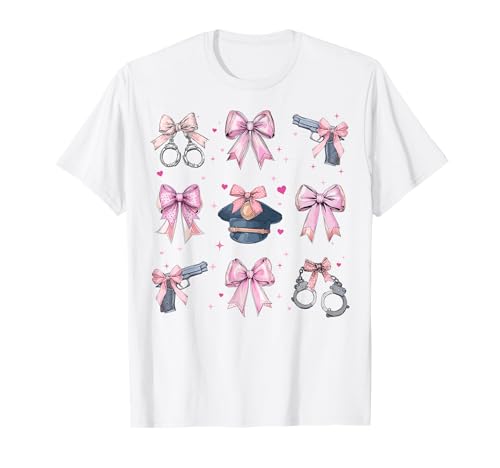 Polizistin Strafverfolgung Mädchen Kokette Schleife Rosa T-Shirt Polizistin Strafverfolgung Mädchen Kokette Schleife Rosa T-Shirt von Womens Pink Coquette Bow Police Officer Gifts