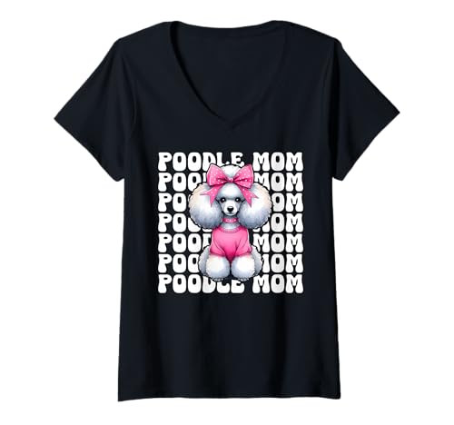 Damen Pudel Mama Pudel Mama Hund Muttertag Kokette Schleife T-Shirt mit V-Ausschnitt Damen Pudel Mama Pudel Mama Hund Muttertag Kokette Schleife T-Shirt mit V-Ausschnitt von Womens Pink Coquette Bow Poodle Dog Gifts